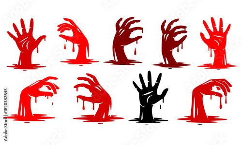 Bloody Zombie Hands Set, Horror Claws Emerging from Ground