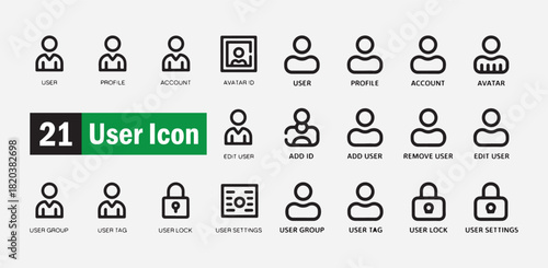 Minimal user icon set for profile management and account security on websites or applications