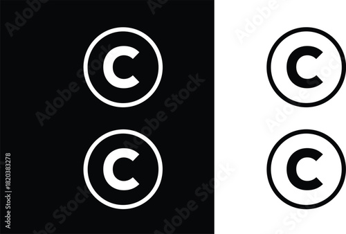 Copyright Symbol C in Circle on Black and White Backgrounds trademark