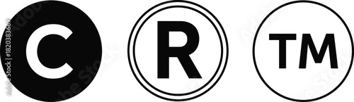 Copyright Trademark And Registered Symbols In Solid Black And Outline vector illustration
