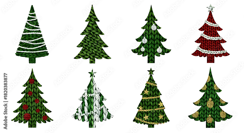 Fototapeta premium Decorative Christmas Tree Icons Set