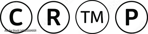Copyright, Registered, Trademark, and Phonogram symbols on a white background copyright symbol c symbol