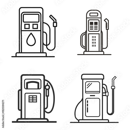Gas Pump and Fuel Dispenser Line Art Icons Collection