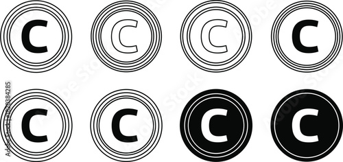 Eight Variations of the Copyright Symbol in Circular Designs circle icon