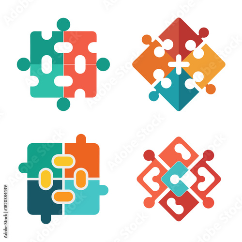 Colorful Puzzle Piece Arrangements for Connection and Teamwork