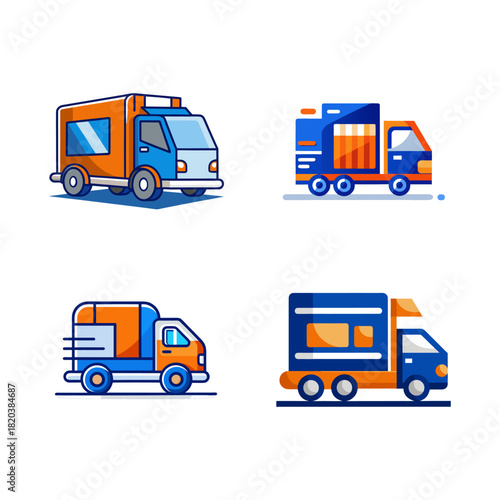 Set of Express Delivery Trucks and Vans in Flat Style