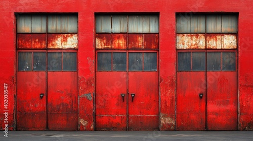 Red weathered industrial garage doors