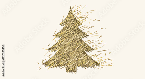 Golden Christmas Tree Made of Straw on White Background