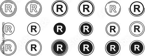 Registered Trademark Symbol R Icons in Circles Various Styles and Fillings R symbol copyright