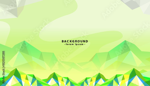 Geometric green landscape with gradient background suitable for naturethemed designs, banners, wallpapers, or environmental concepts in advertising materials.