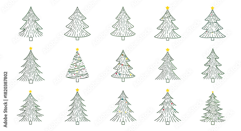 Obraz premium Hand Drawn Christmas Tree Illustrations Set