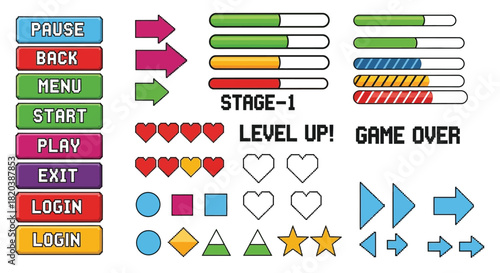 Game ui elements pixel art asset pack for game development design