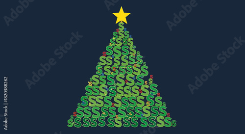 Green Christmas Tree with Dollar Signs