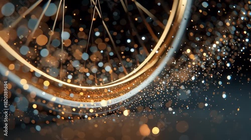Golden bicycle wheel rim sparkle motion bokeh glitter spoke motion blur light trail spinning glowing metallic rim dynamic close up capturing energy