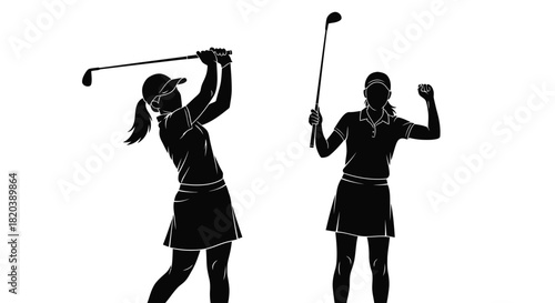 Woman golfer silhouette vector illustration golf swing and celebration