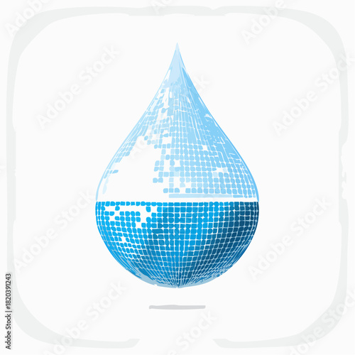 Abstract Blue Digital Water Droplet Graphic Illustrating the Concept of Clean Water and Environmental Preservation and Sustainability