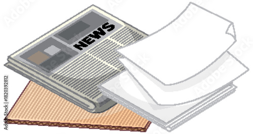 Stack of Newspaper, Blank Paper, and Cardboard Illustration