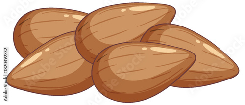 Cluster of Almond Nuts in Cartoon Vector Style