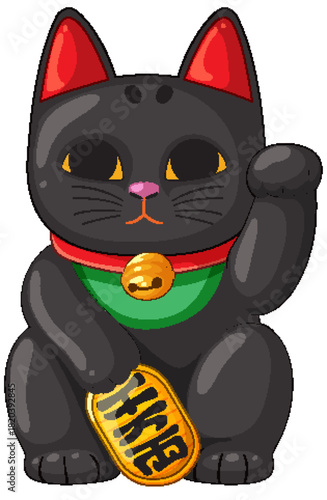 Black Maneki Neko Lucky Cat Vector Illustration