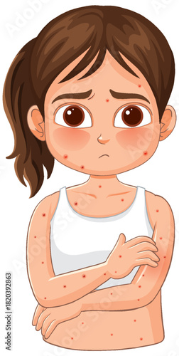 Sad Girl With Rash and Red Spots on Skin