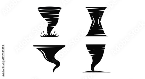 Powerful tornado silhouette set for weather safety and nature concepts