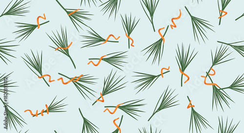 Seamless Pattern of Pine Needles and Confetti