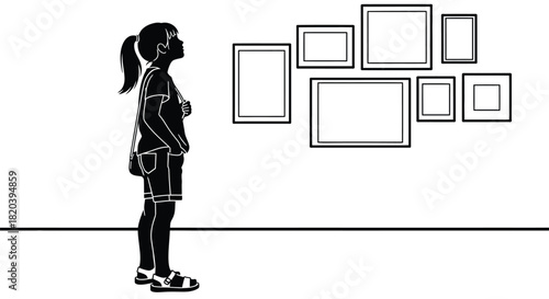 Young girl admiring art gallery collection in modern museum setting