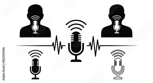 Podcast recording studio microphone audio sound wave voice concept