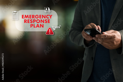 Businessman Emergency response plan activating emergency representing crisis management digital interface displaying emergency plan