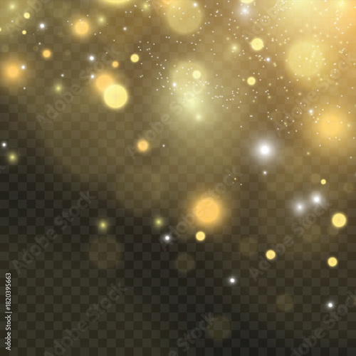 Abstract Gold Bokeh Lights Effect on Transparent Background Overlay. Vector