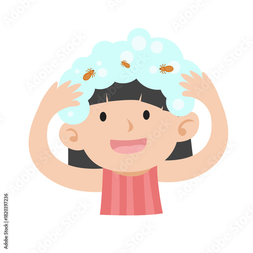 Scratching Head with Lice. Lice infection concept