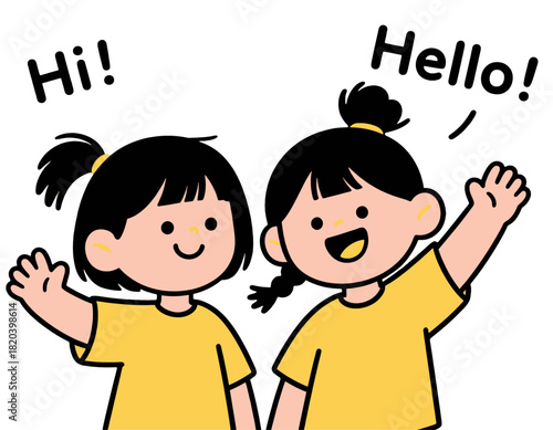 Cute children waving with happy greetings