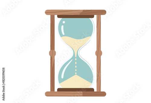 Half-full hourglass with wooden frame and flowing sand