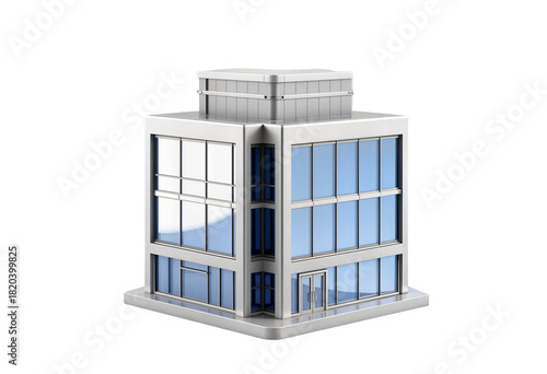 Modern 3D Office Building with Glass Facade on Transparent Background