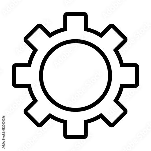 Isolated mechanical gear icon in bold white outline