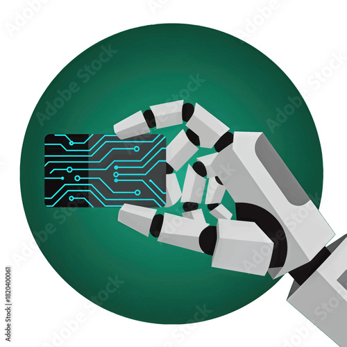 Illustration of a Robotic Hand Holding a Futuristic Chip