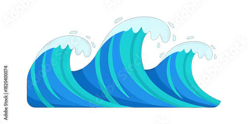 Large blue cartoon ocean waves with white foam