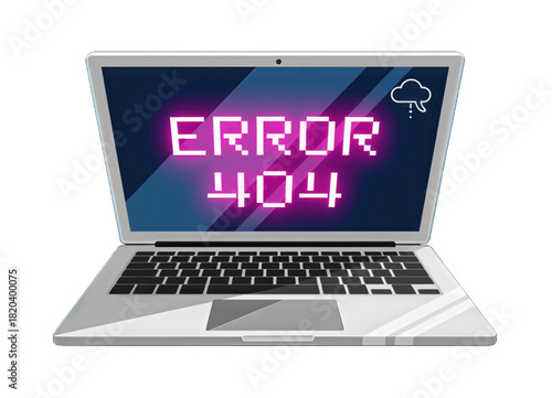 Laptop Displaying Error 404 Message in Neon Style