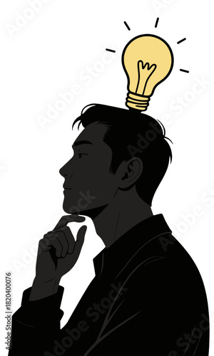 Man with lightbulb above head thinking creatively