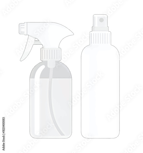 Isolated white spray bottle and pump bottle