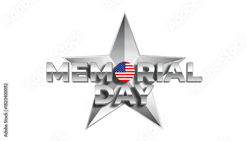 Memorial Day text in metallic star with US flag