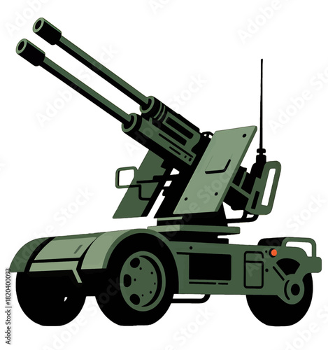 Military Artillery Tank with Dual Barrels in Green Design