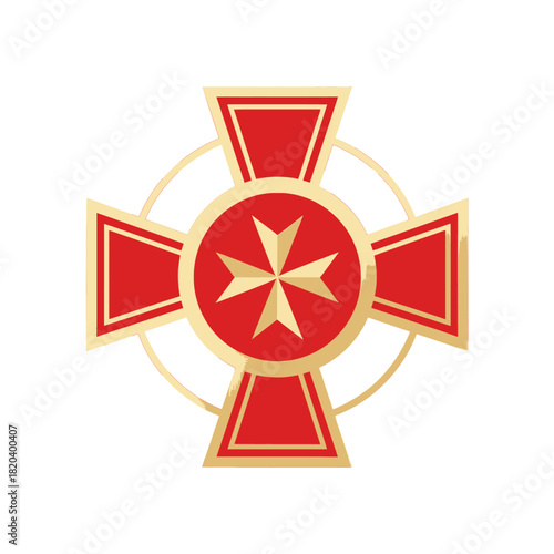 Red and gold Maltese cross with star center