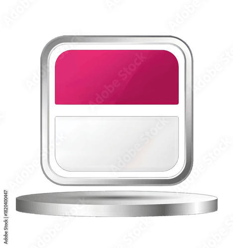 Red and White Flag Icon in Metallic Frame