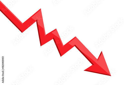 Red downward arrow graphic with jagged lines