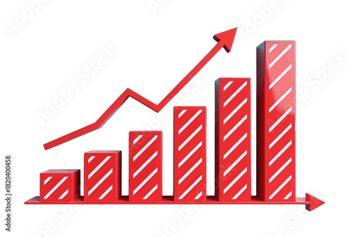 Red Bar Graph with Upward Trend Arrow