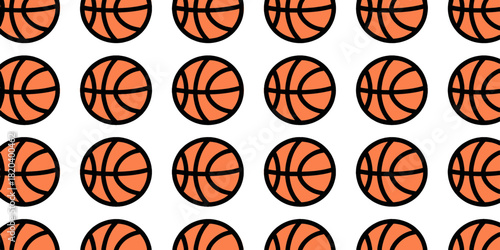 Repeating pattern of orange basketballs with bold black outlines