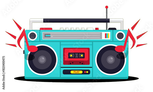Retro Blue Boombox with Cassette Tape and Speakers