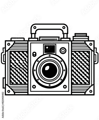 Retro Camera Illustration in Black and White