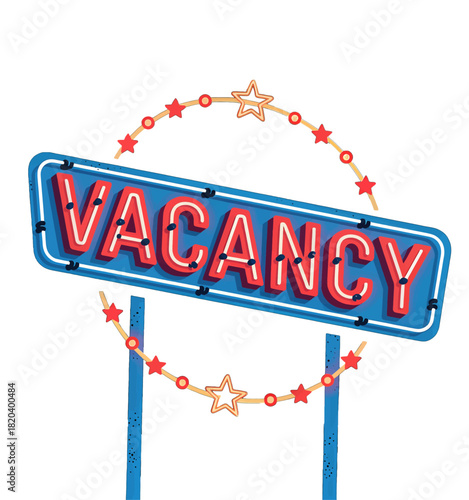 Retro Neon Vacancy Sign with Glowing Red Letters